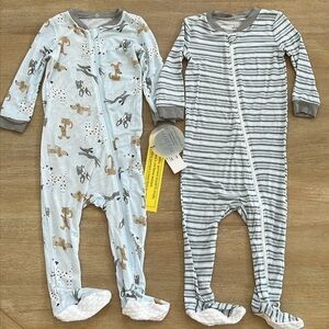 Milkberry Baby Boy Bamboo Footie Sleeper Dogs Stripes 2 Piece Set 24 months